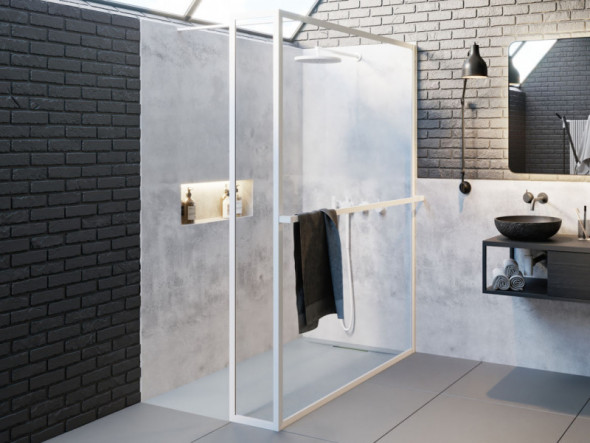 Riho Lucid GD402 kabina typu Walk-In z ścianką boczną 140 cm L/P profil biały przeźroczyste GD414W030