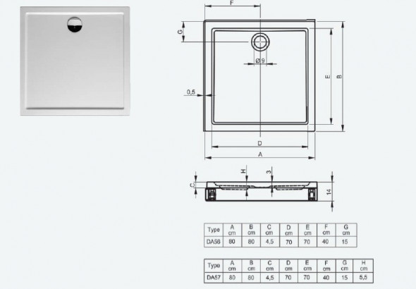 Riho model 248 brodzik kwadratowy płaski 80x80 DA56