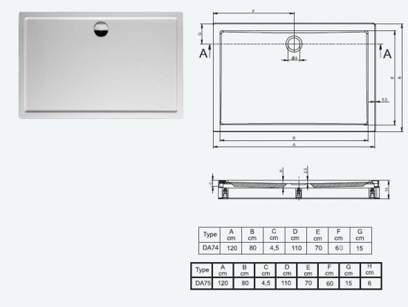 Riho model 275 brodzik prostokątny płaski 120x80 z nogami i panelem DA75