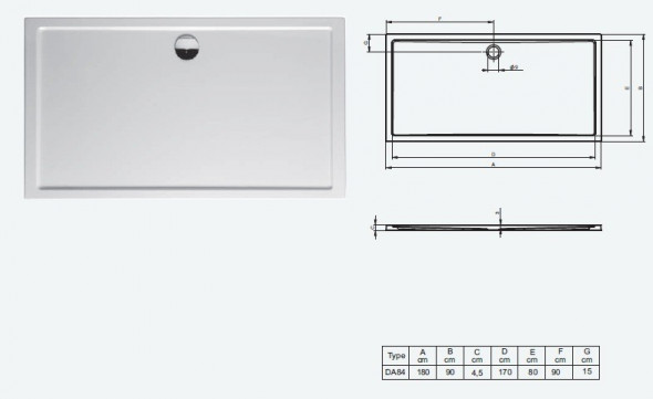 Riho model 276 brodzik prostokątny płaski 180x90 DA84