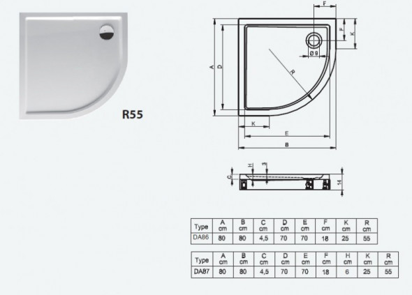 Riho model 278 brodzik półokrągły płaski 80x80 DA86