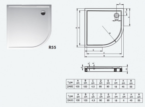 Riho model 284 brodzik półokrągły płaski 100x100 DA92