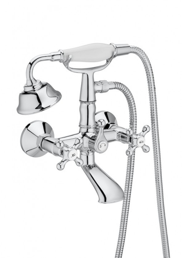 Roca Carmen bateria wannowa ścienna z zestawem natryskowym retro chrom A5A014BC00