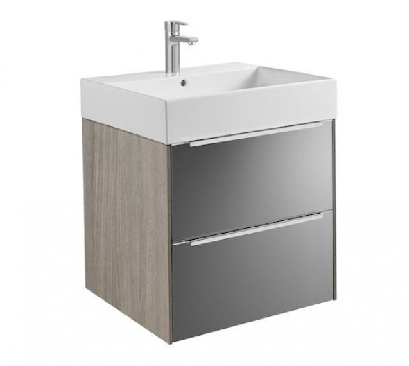 Roca Inspira Unik 60 cm zestaw łazienkowy z 2 szufladami + umywalka dąb/ciemne szkło A851075403