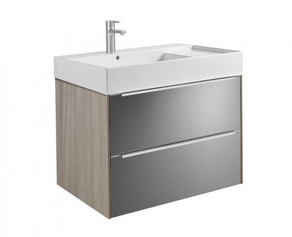Roca Inspira Unik 80 cm zestaw łazienkowy z 2 szufladami + umywalka dąb/ciemne szkło A851076403