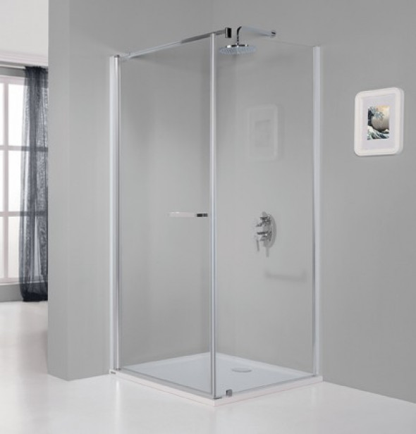 Sanplast Prestige III KNDJ/PRIII kabina kwadratowa 80x80 drzwi otwierane + ścianka stała chrom przeźroczysta 600-073-0020-38-401