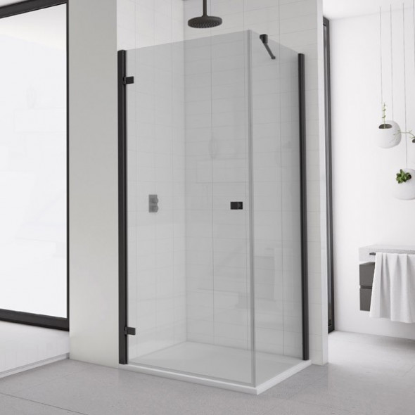 Sanswiss Annea Black Line kabina kwadratowa 80x80 drzwi LEWE 80 cm i ścianka 80 cm czarny mat powłoka Aquaperle AN1CG08000607+ANT08000607