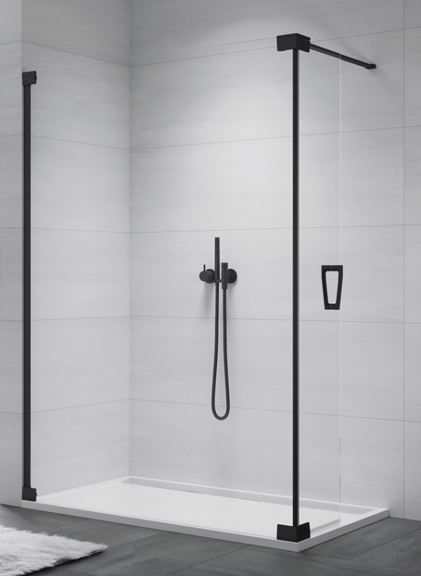 Sanswiss Cadura Black Line CADUO kabina typu Walk-In z ruchomym skrzydłem 100 cm lewa czarny mat przeźroczyste Aquaperle CADUOG1000607