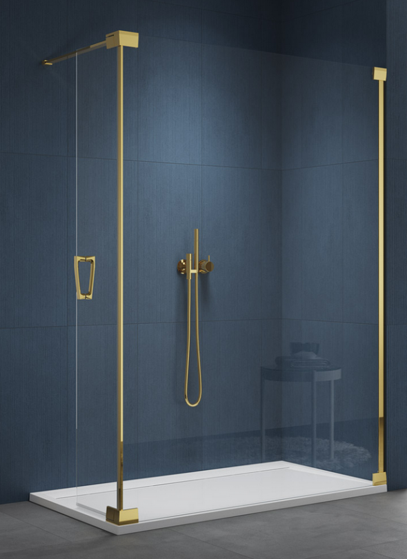 Sanswiss Cadura Gold Line CADUO kabina typu Walk-In z ruchomym skrzydłem 140 cm prawa złoty przeźroczyste Aquaperle CADUOD1401207