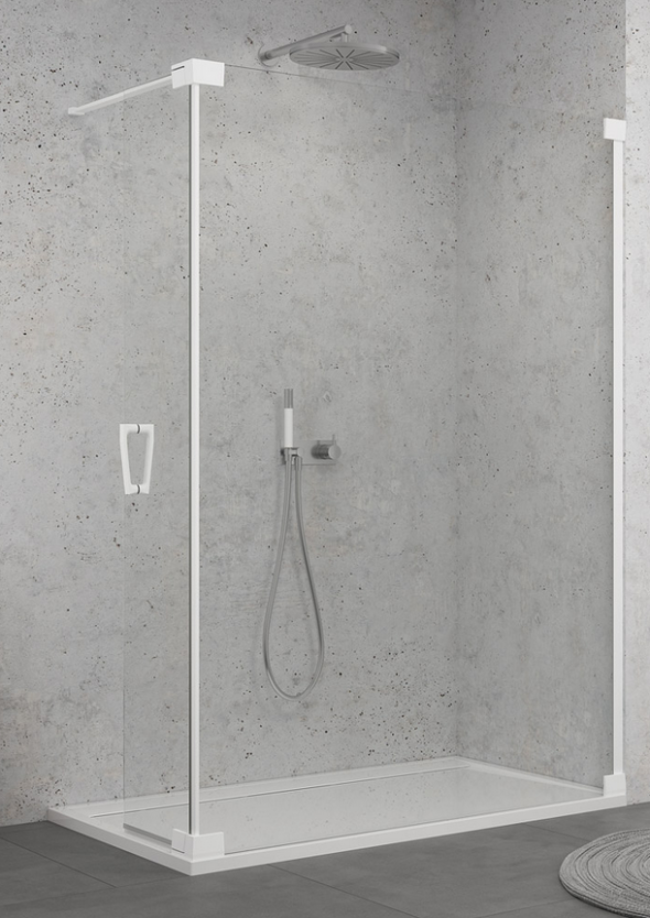 Sanswiss Cadura White Line CADUO kabina typu Walk-In z ruchomym skrzydłem 140 cm prawa biały mat przeźroczyste Aquaperle CADUOD1400907