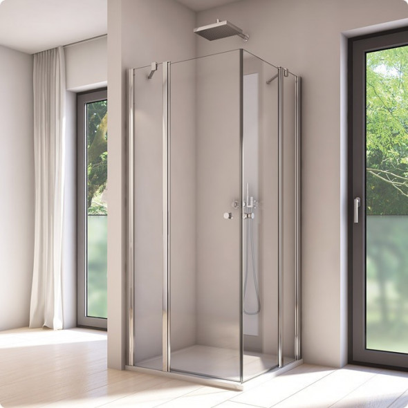 Sanswiss Solino kabina kwadratowa SOL13 D G 80x80 drzwi wahadłowe srebrny połysk przeźroczyste 2xSOL1308005007