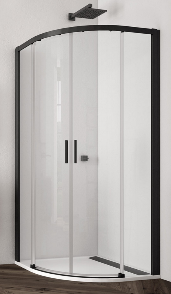 Sanswiss Top Line Black Line TLSR kabina półokrągła 90x90 cm drzwi przesuwne czarny mat przeźroczyste TLSR550900607