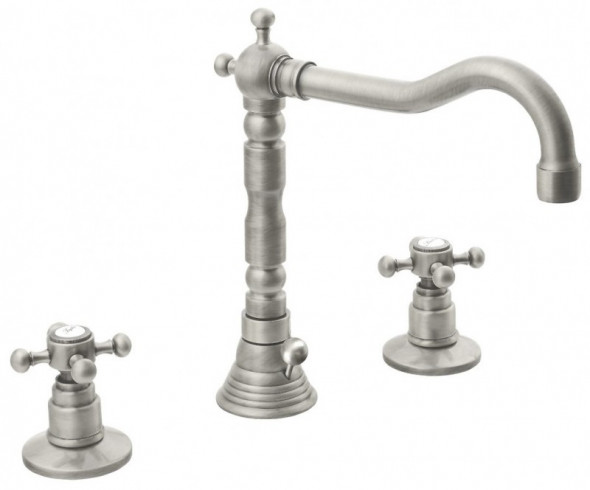 Sapho Antea bateria umywalkowa 3-otworowa z obrotową wylewką i korkiem automatycznym retro nikiel szczotkowany 3228