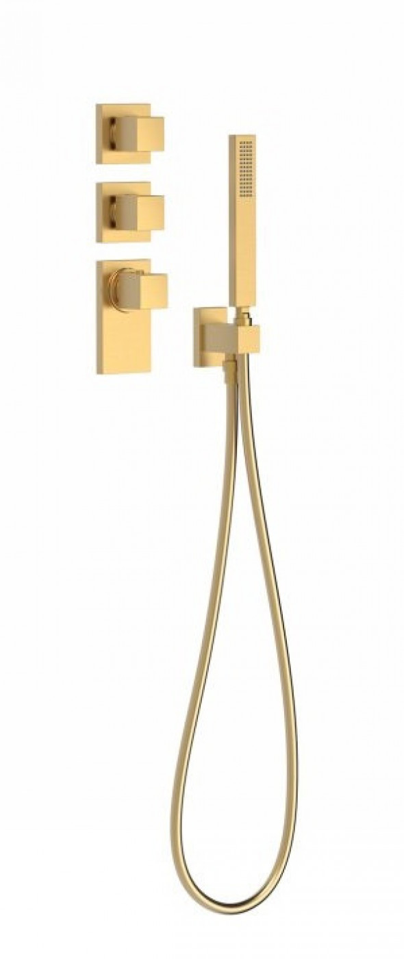 Tres Block System zestaw podtynkowy termostatyczny z baterią 3-drożną złoty matowy 206.253.91.OM