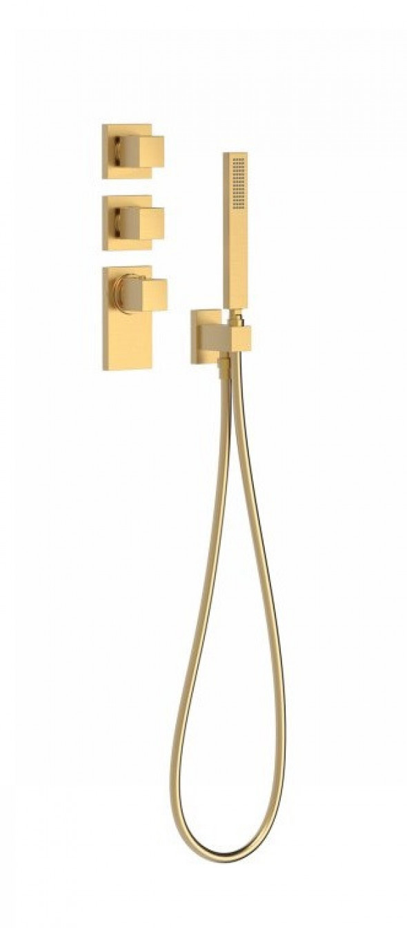 Tres Block System zestaw podtynkowy termostatyczny z baterią 4-drożną złoty matowy 206.254.91.OM