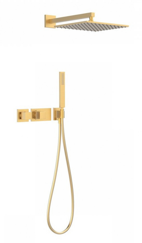 Tres Block System zestaw podtynkowy z termostatem i deszczownicą 30x30 kompletny złoty matowy 207.252.01.OM