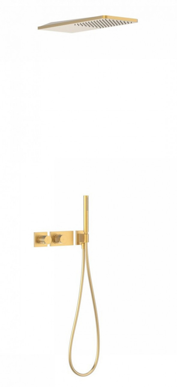 Tres Block System zestaw podtynkowy z termostatem i deszczownicą 55x21 kompletny złoty matowy 207.352.02.OM
