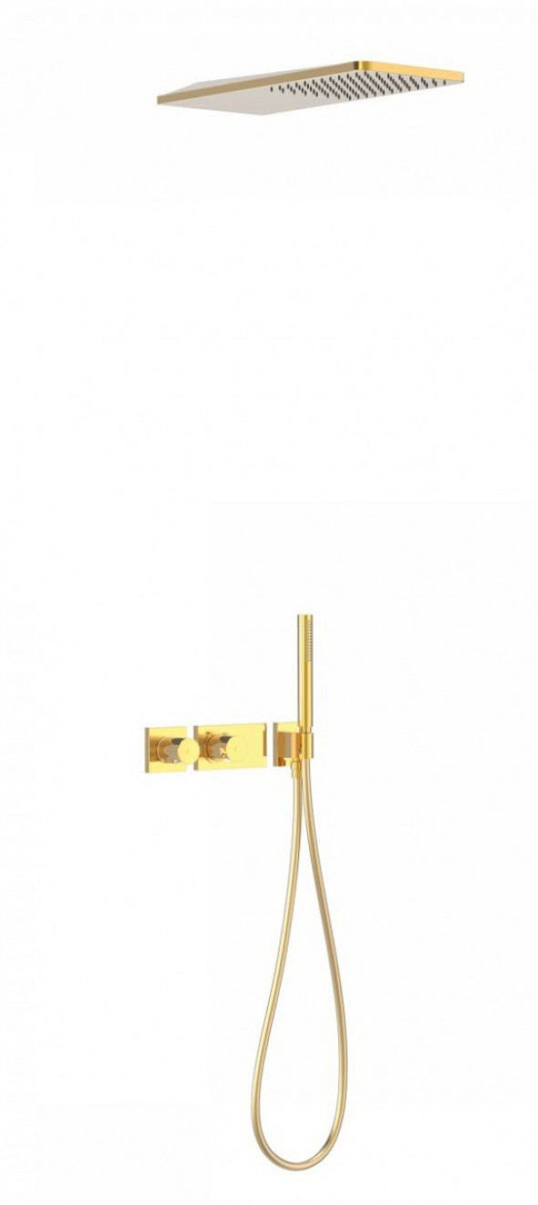 Tres Block System zestaw podtynkowy z termostatem i deszczownicą 55x21 kompletny złoty polerowany 207.352.02.OR