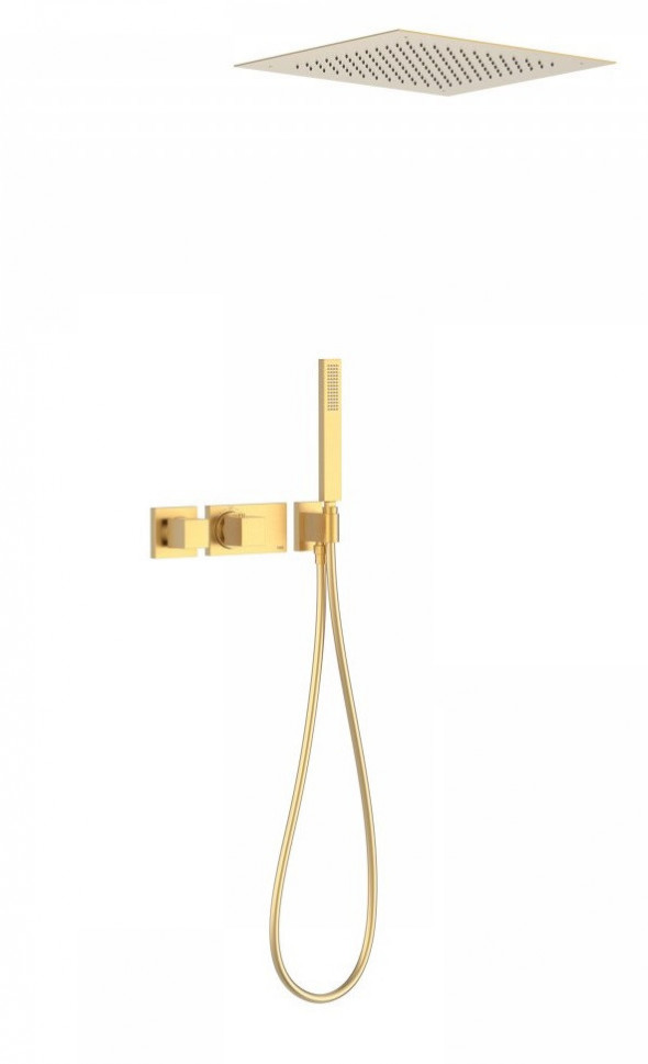 Tres Block System zestaw podtynkowy z termostatem i deszczownicą sufitową 38x38 kompletny złoty matowy 207.252.04.OM