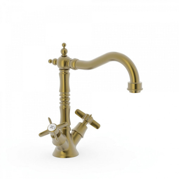Tres Clasic bateria umywalkowa dwuuchwytowa retro wysoka stary mosiądz matowy 242.109.02.LM