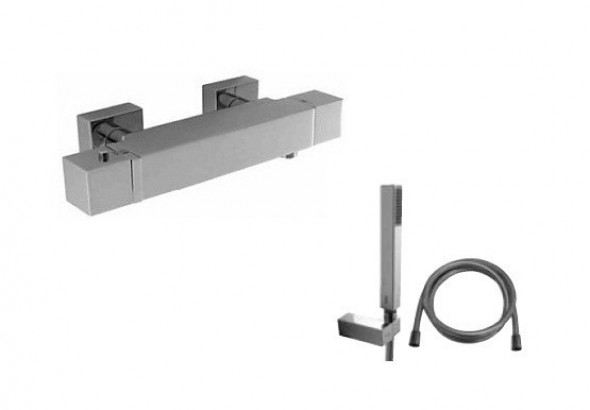 Tres Cuadro bateria natryskowa termostatyczna z zestawem stal 5.07.164.03.9