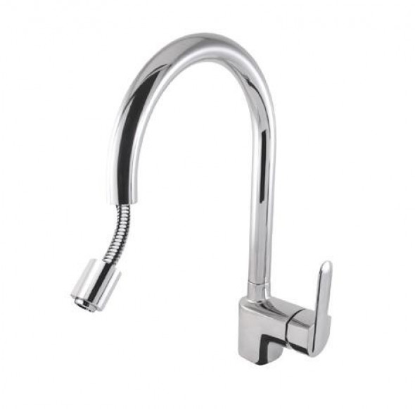 Tres Futur Plus bateria kuchenna zlewozmywakowa stojąca z wyciąganą wylewką chrom 1.14.444