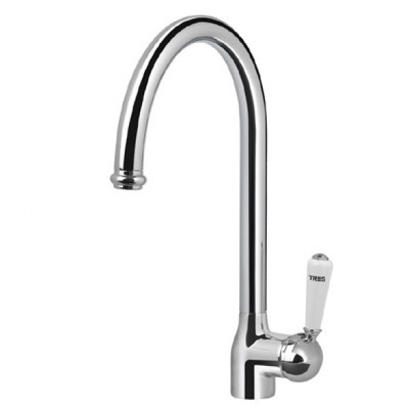 Tres Retro bateria kuchenna zlewozmywakowa stojąca z wyciąganą wylewką chrom 1.30.432