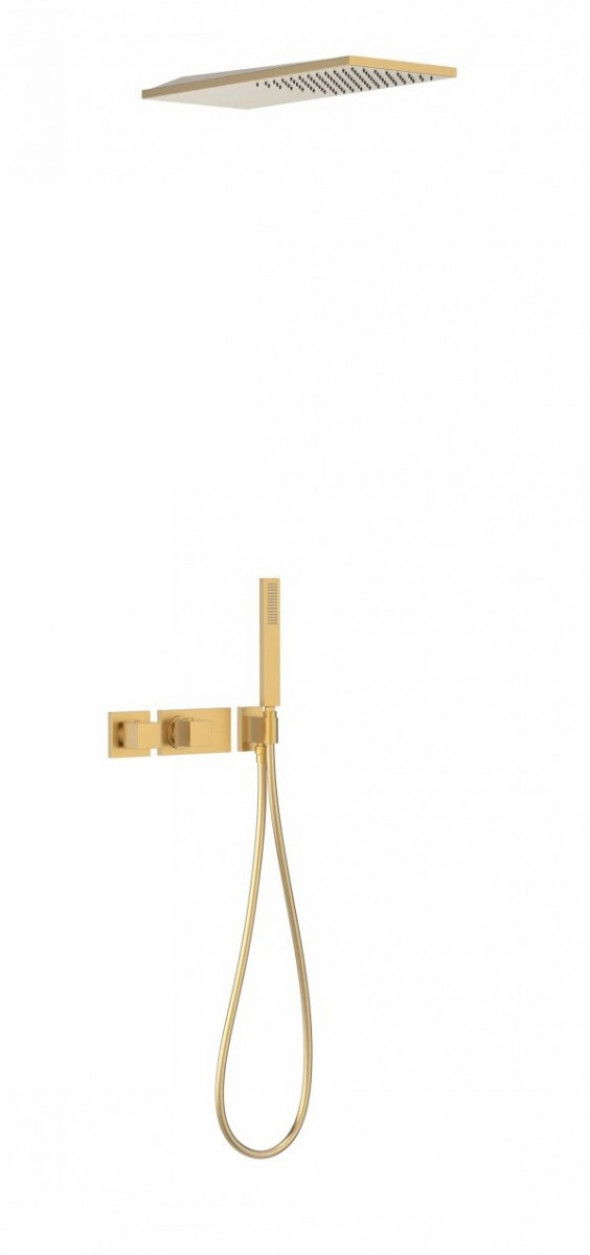 Tres Slim Exclusive zestaw podtynkowy z termostatem i deszczownicą 55x21 kompletny złoty matowy 20725202OM