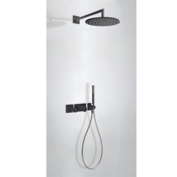 Tres Study Exclusive zestaw prysznicowy termostatyczny podtynkowy z deszczownicą 30x30 kompletny czarny 207.352.01.TNE
