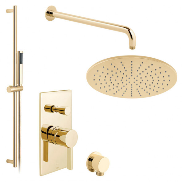 Vado Edit kompletny zestaw prysznicowy podtynkowy z deszczownicą 30x30 i drążkiem złoto polerowane IND-SS-EDI2-BG