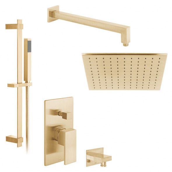 Vado Notion kompletny zestaw prysznicowy podtykowy z deszczownica 30x30 i drążkiem złoto szczotkowane IND-SS-NOT2-BRG