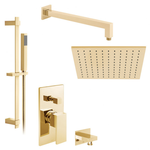 Vado Notion kompletny zestaw prysznicowy podtynkowy z deszczownicą 30x30 i drążkiem złoto polerowane IND-SS-NOT2-BG