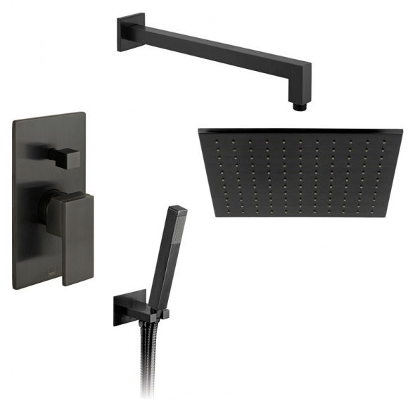Vado Notion kompletny zestaw prysznicowy podtynkowy z deszczownicą 30x30 i zestawem punktowym czarny szczotkowany IND-SS-NOT1-BLK