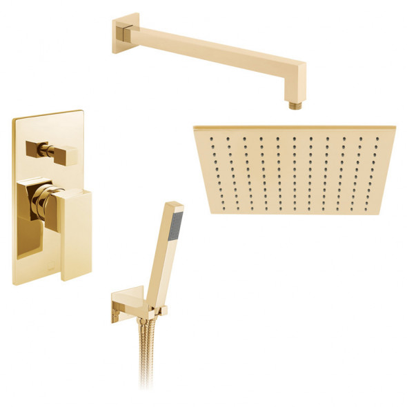 Vado Notion kompletny zestaw prysznicowy podtynkowy z deszczownicą 30x30 i zestawem punktowym złoto polerowane IND-SS-NOT1-BG