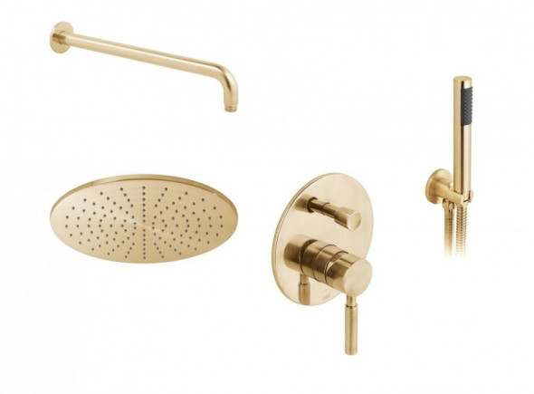 Vado Origins kompletny zestaw prysznicowy podtynkowy z deszczownicą 30x30 złoto szczotkowane INDORI30BRG