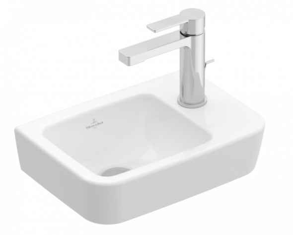 Villeroy&amp;Boch O.Novo umywalka wisząca asymetryczna bez przelewu 36x25 cm biała Weiss Alpin CeramicPlus 434337R1