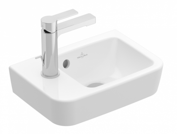 Villeroy&amp;Boch O.Novo umywalka wisząca asymetryczna z przelewem 36x25 cm biała Weiss Alpin CeramicPlus 434236R1