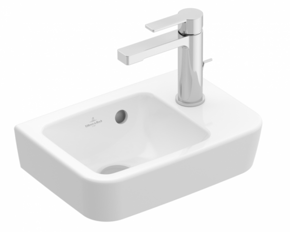 Villeroy&amp;Boch O.Novo umywalka wisząca asymetryczna z przelewem 36x25 cm biała Weiss Alpin CeramicPlus 434336R1