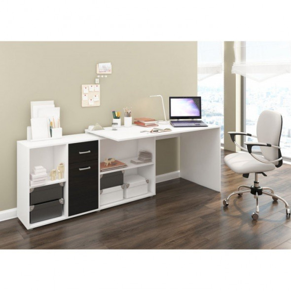 Biurko BEAT L biały mat/czarny połysk