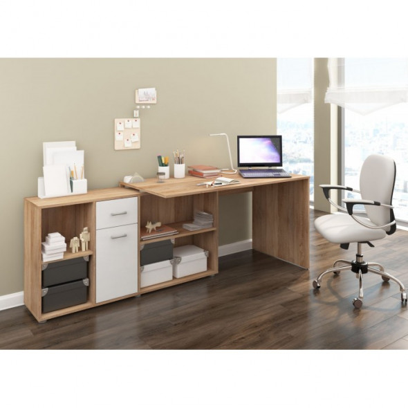 Biurko BEAT L dąb sonoma/biały połysk