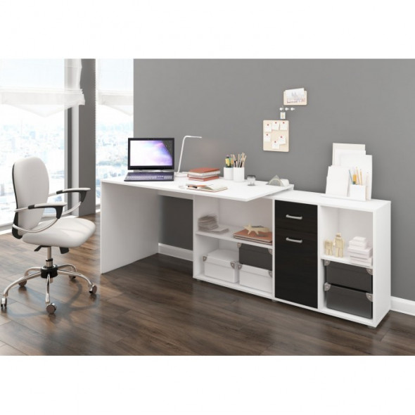 Biurko BEAT P biały mat/czarny połysk