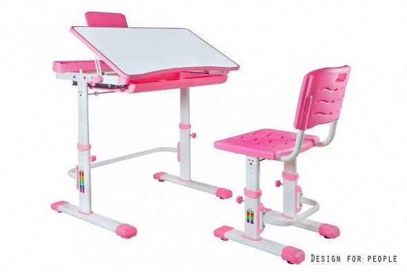 Biurko regulowane CANDY różowe z krzesłem