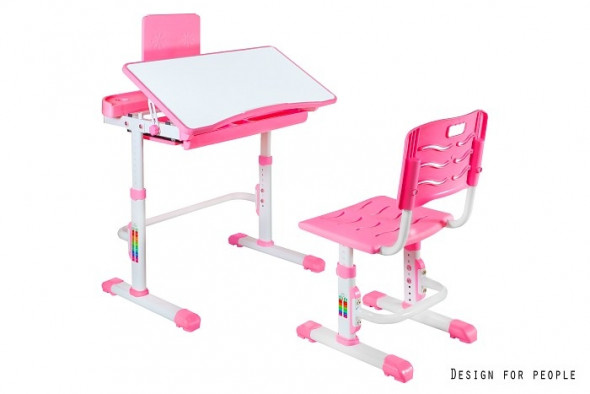 Biurko regulowane SANDY różowe z krzesłem