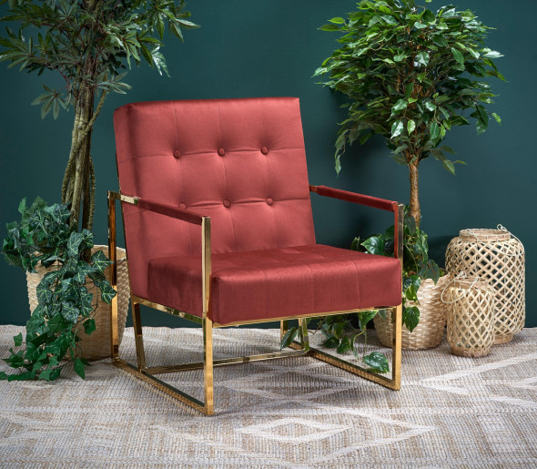 Fotel PRIUS VELVET bordowy/złoty