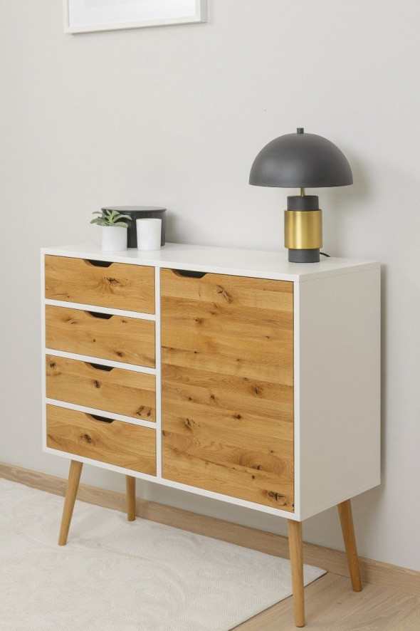 Komoda BOX 1D 4 dąb lity/biały mat