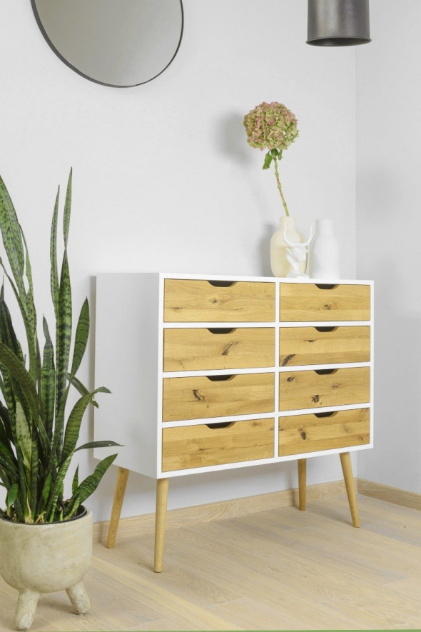 Komoda BOX 1D 8 dąb lity/biały mat
