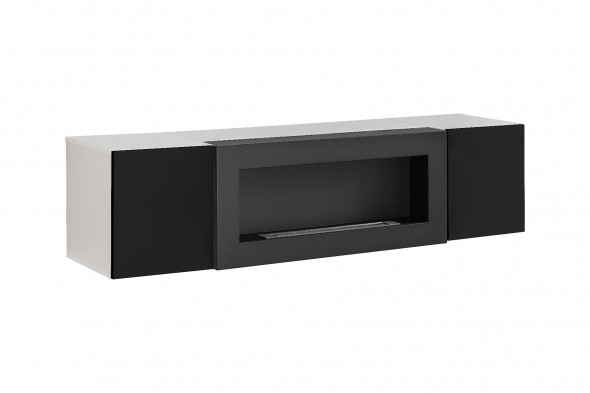 Komoda FLY czarny połysk/biały mat z biokominkiem