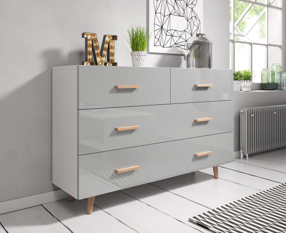 Komoda SWEDEN biały mat/szary połysk