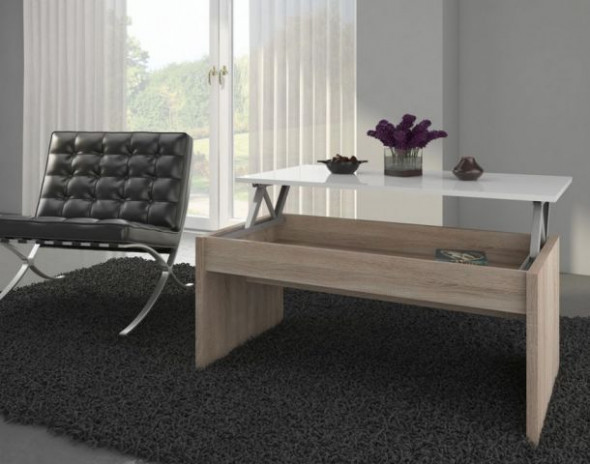 Ława INDILA 100x54 dąb sonoma/biały połysk