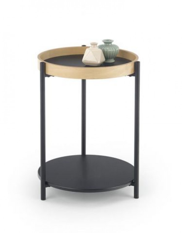 Ława ROLO 44x44 czarna/dąb naturalny